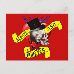 Carte Postale Modèle crâne romatique et tatouage cardiaque
