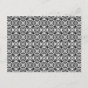 Carte Postale Modèle Damas médiéval, noir et blanc