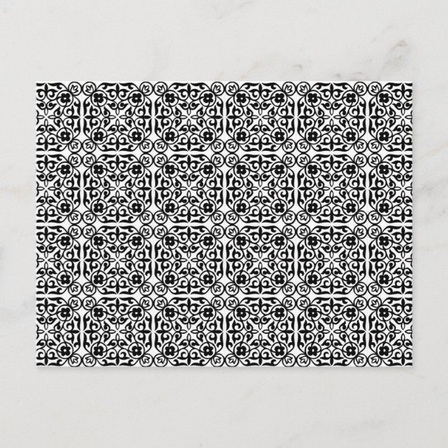 Carte Postale Modèle Damas médiéval, noir et blanc (Devant)