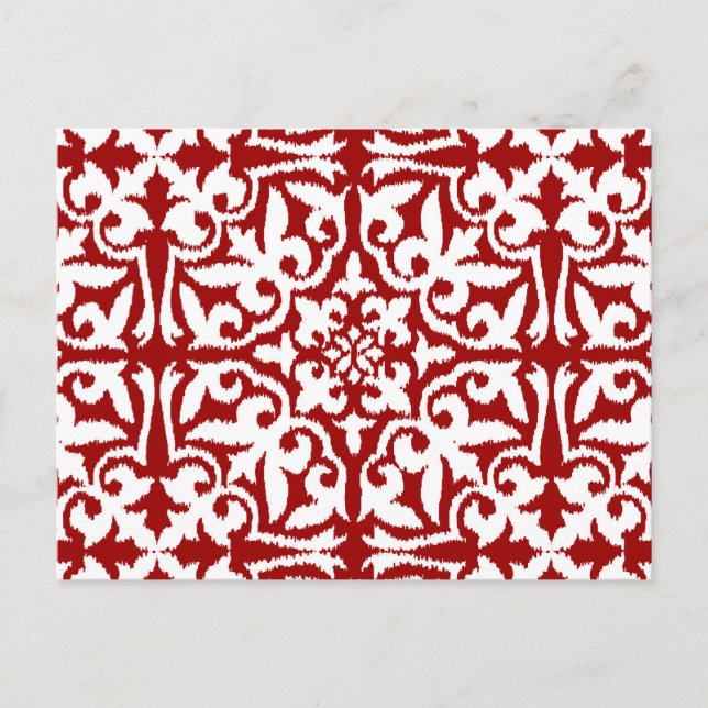 Carte Postale Modèle damassé Ikat - Rouge foncé et blanc (Devant)