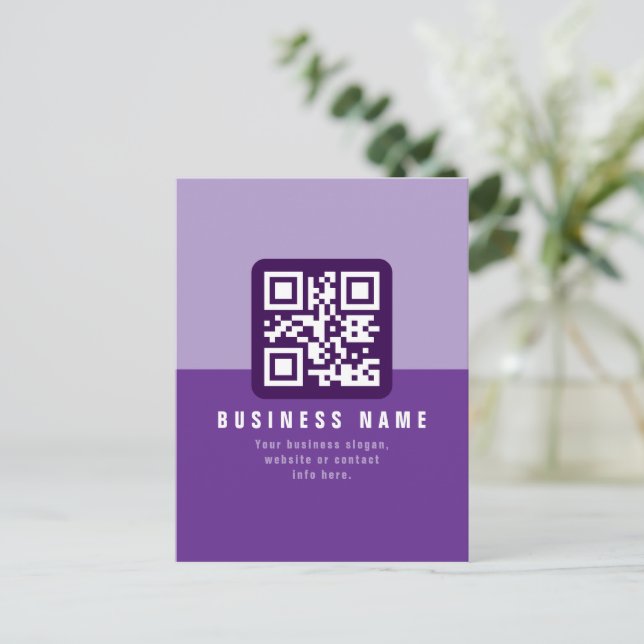 Carte Postale Modèle de code QR moderne éditable | Violets (Debout devant)