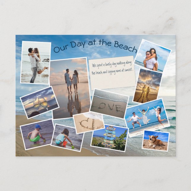 Carte Postale Modèle de collage photo de journée à la plage (Devant)