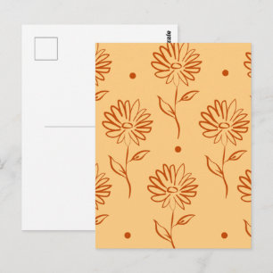 Carte Postale Modèle de contours de fleurs orange marron