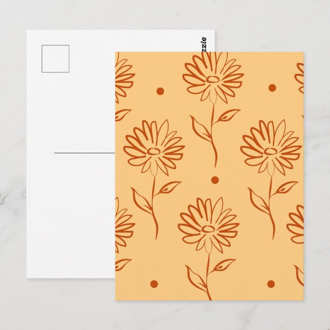 Carte Postale Modèle de contours de fleurs orange marron (Devant / Derrière)