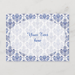 Carte Postale Modèle de damas fleuri - bleu