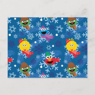 Carte Postale Modèle de flocon de neige d'hiver de Sesame Street