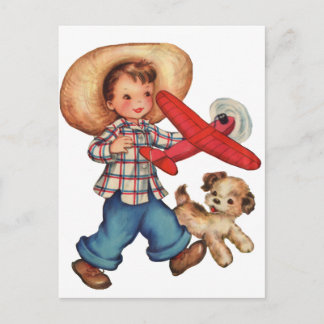 Carte Postale Modèle de garçon Plan et Chiot