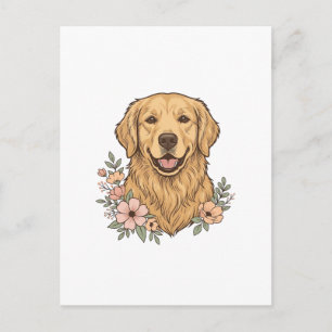 Carte Postale Modèle de gravure vintage floral Golden Retriever_