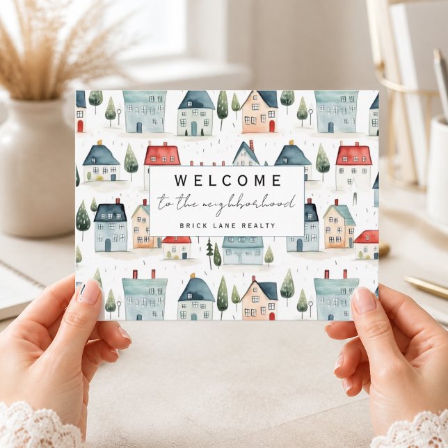 Carte Postale Modèle de maison scandinave de quartier de bienven (Créateur téléchargé)