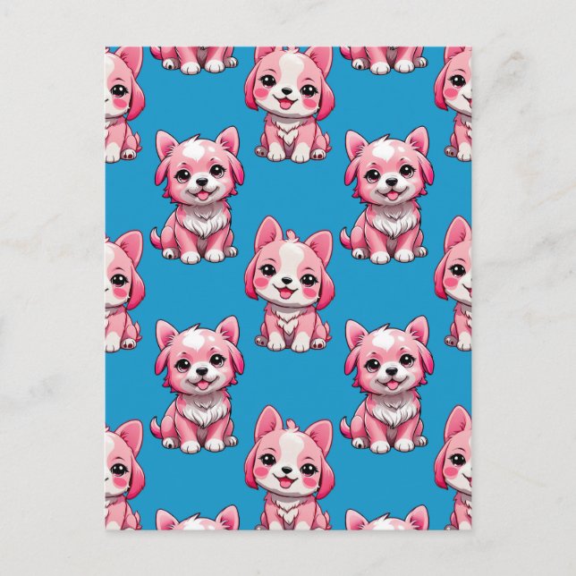 Carte Postale Modèle de motif de chiot rose - Bleu (Devant)