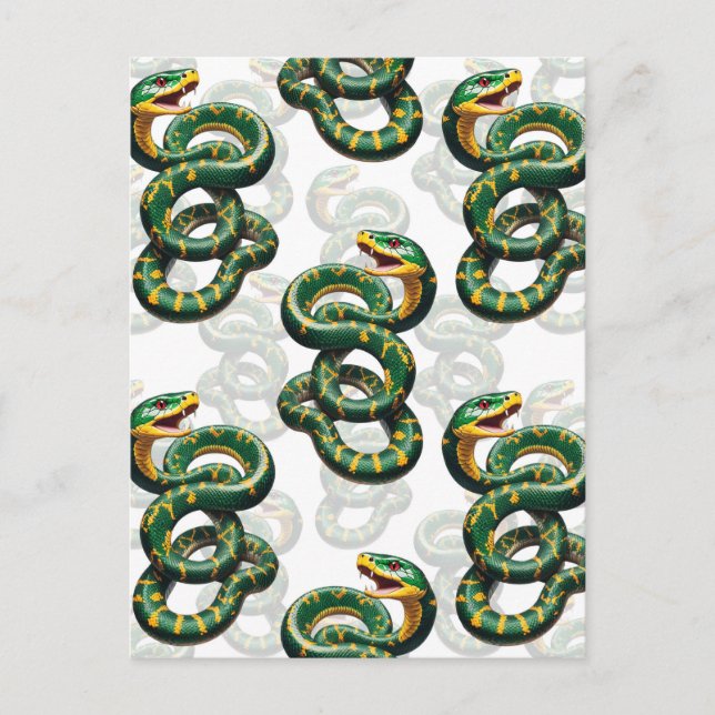 Carte Postale Modèle de motif de serpent sur fond blanc  (Devant)