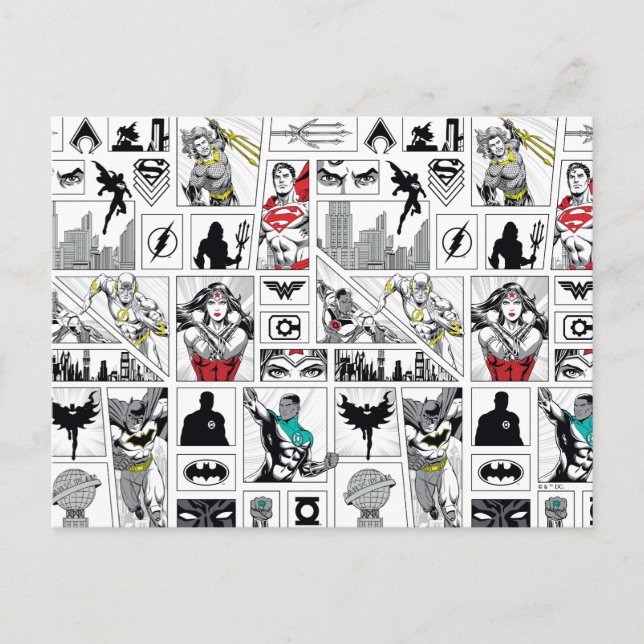 Carte Postale Modèle de panneau héroïque de la Ligue de justice (Devant)