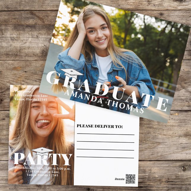 Carte Postale Modèle de photo moderne pour diplômé avec typograp (Modern style graduation photo invitation template. )
