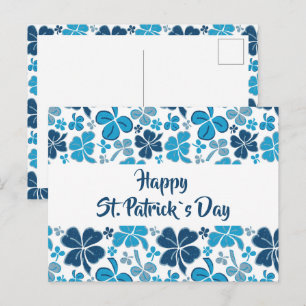 Carte Postale Modèle de trèfle à quatre feuilles bleu pour la Sa