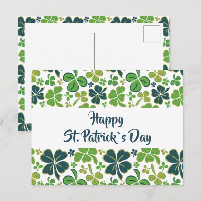 Carte Postale Modèle de trèfle vert de shamrock pour la Saint-Pa (Devant / Derrière)