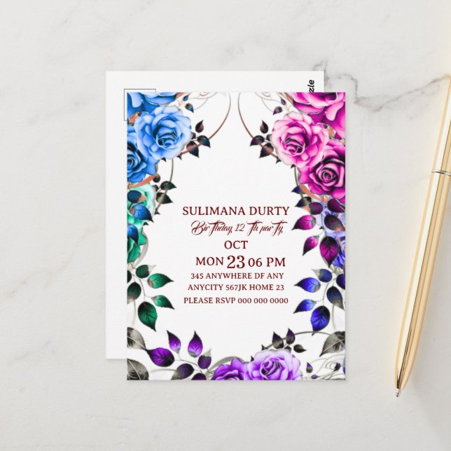 Carte Postale Modèle d'invitation d'anniversaire en or rose : Sé (Devant/Arrière en situation)
