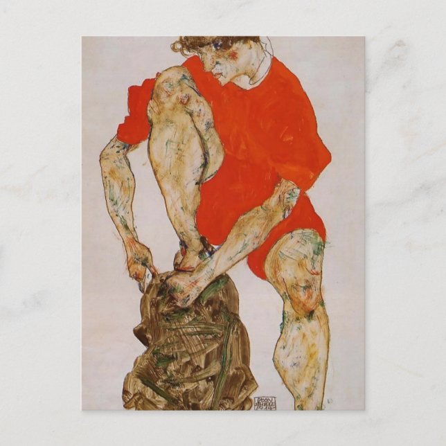 Carte Postale Modèle Egon Schiele-Femme en Red Jacket & Pants (Devant)