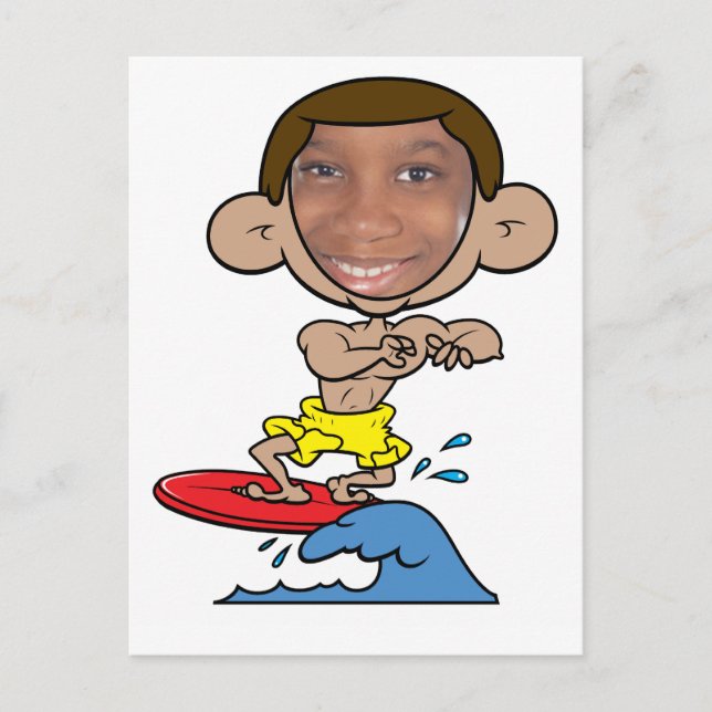 Carte Postale Modèle face coupé de surfeur de dessin (Devant)