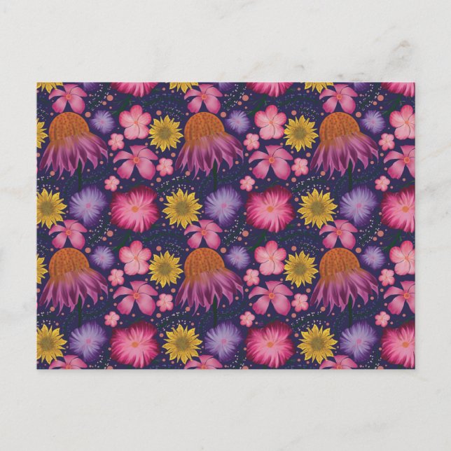 Carte Postale Modèle floral pourpre fleur sauvage (Devant)