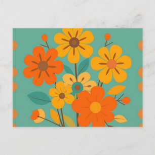 Carte Postale Modèle floral rétro avec formes Abstraites au chau