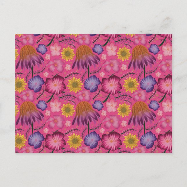 Carte Postale Modèle floral rose fleur sauvage (Devant)