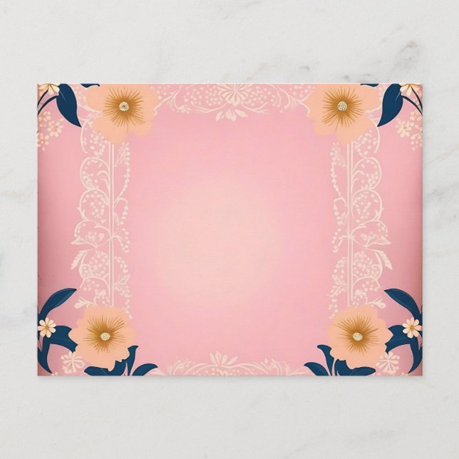 Carte Postale Modèle floral rustique sur Arrière - plan rose cla (Devant)