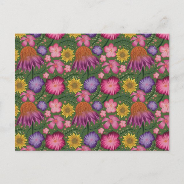 Carte Postale Modèle floral vert fleur sauvage (Devant)