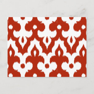 Carte Postale Modèle marocain Ikat Damask, Rouge profond et blan