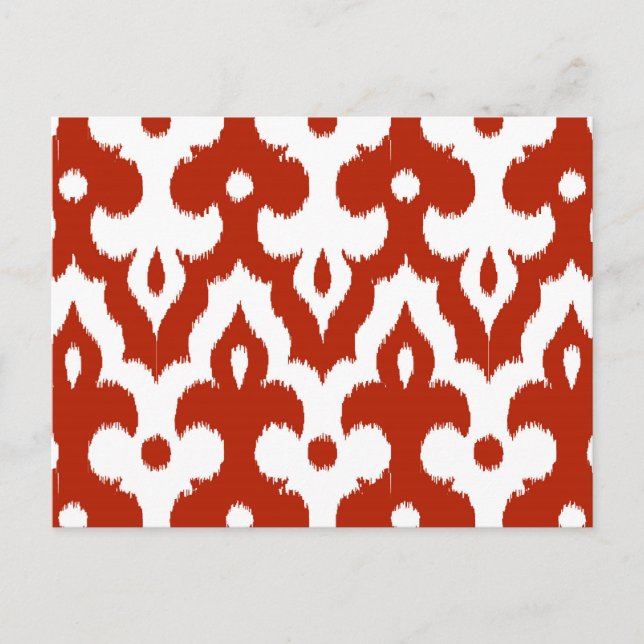 Carte Postale Modèle marocain Ikat Damask, Rouge profond et blan (Devant)