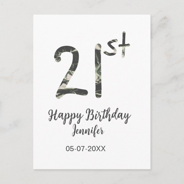 Carte Postale modèle noir date année nom anniversaire 21 ans all (Devant)