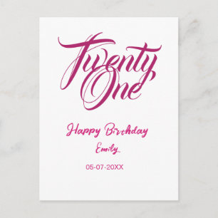 Carte Postale modèle rose pour 21e anniversaire nom date année t