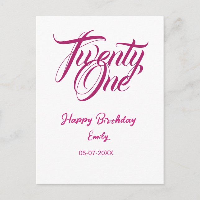 Carte Postale modèle rose pour 21e anniversaire nom date année t (Devant)