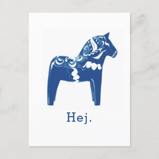 Carte Postale Modèle suédois Hej Dala Horse bleu blanc