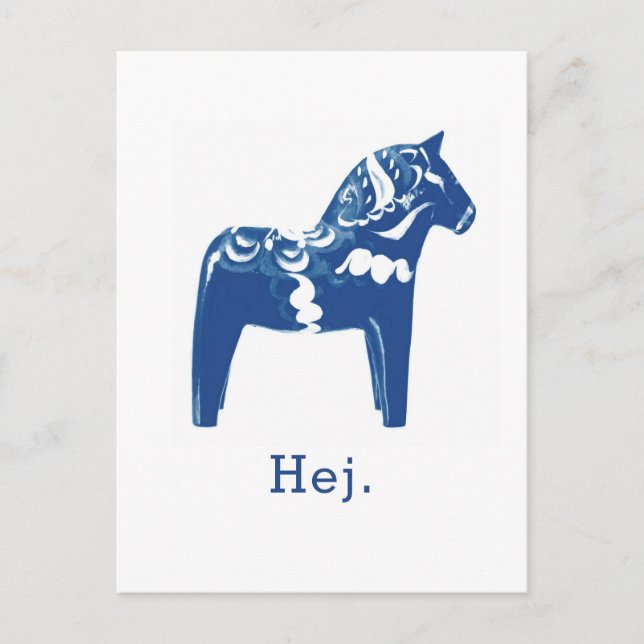 Carte Postale Modèle suédois Hej Dala Horse bleu blanc (Devant)