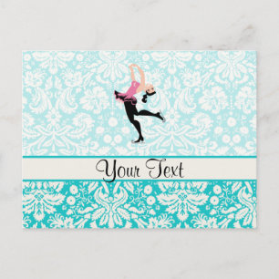Carte Postale Modèle turquoise Damask Patinage sur glace