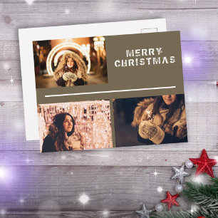 Carte Postale Modern 3 Photo Collage Joyeux Noël
