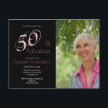 Carte Postale Modern 50 fabulous 50th birthday Photo<br><div class="desc">This modern design in black and pink is ideal for your 50th birthday party celebrations. Upload your own photo, enter your party details and mail this photo postcard. Your 50 and fabulous birthday is going to be a huge success! This photo invitation is part of a collection with matching and...</div>