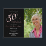 Carte Postale Modern 50 fabulous 50th birthday Photo<br><div class="desc">This modern design in black and pink is ideal for your 50th birthday party celebrations. Upload your own photo, enter your party details and mail this photo postcard. Your 50 and fabulous birthday is going to be a huge success! This photo invitation is part of a collection with matching and...</div>