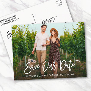 Carte Postale Modern Brush Script Save Our Date Couple Photo