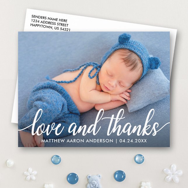 Carte Postale Modern Calligraphy Script New Baby Love Thanks W (Customize to change your personalized text size or text style.)