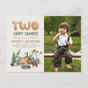 Carte Postale Modern Cute Two Happy Camper Photo 2e anniversaire