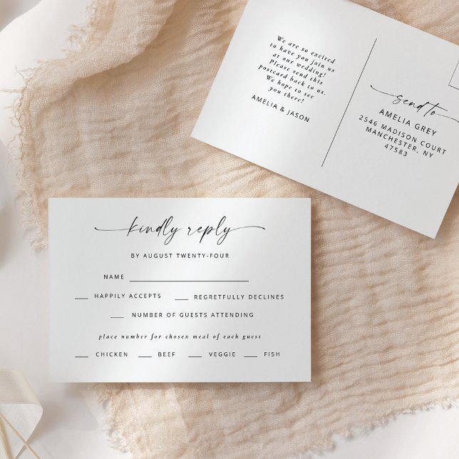 Carte Postale Modern Elegant Script Wedding RSVP (Créateur téléchargé)