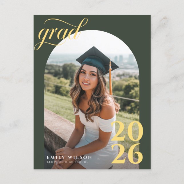 Carte Postale Modern Gold Script Arch Photo Graduation Thank You (Devant)