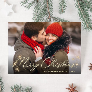 Carte Postale Modern Golden Holiday PHOTO Christmas Greeting