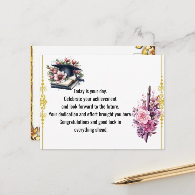 Carte Postale Modern Graduation Thank You Card Elegant Class of  (Devant/Arrière en situation)