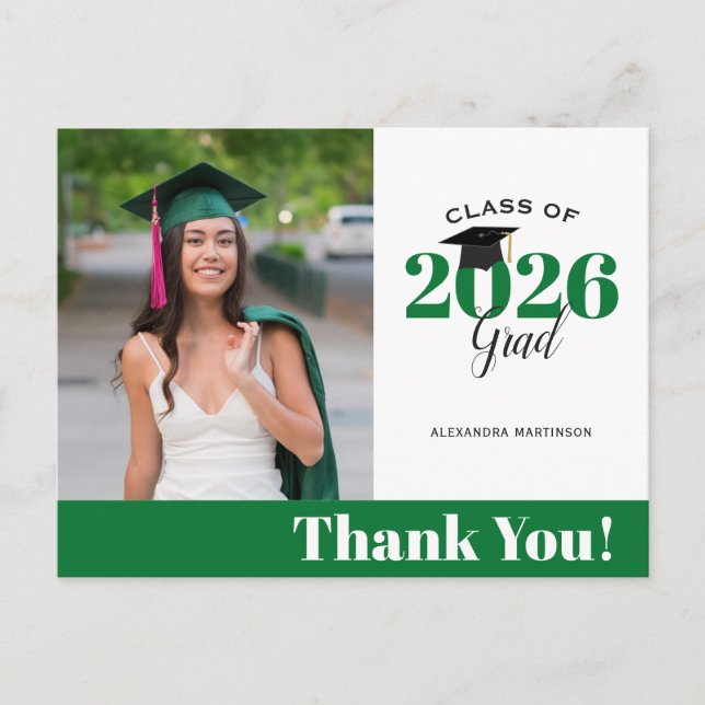 Carte Postale Modern Green Photo Graduation Thank You (Devant)