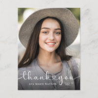 Modern Hearts Script Graduation Photo Thank you