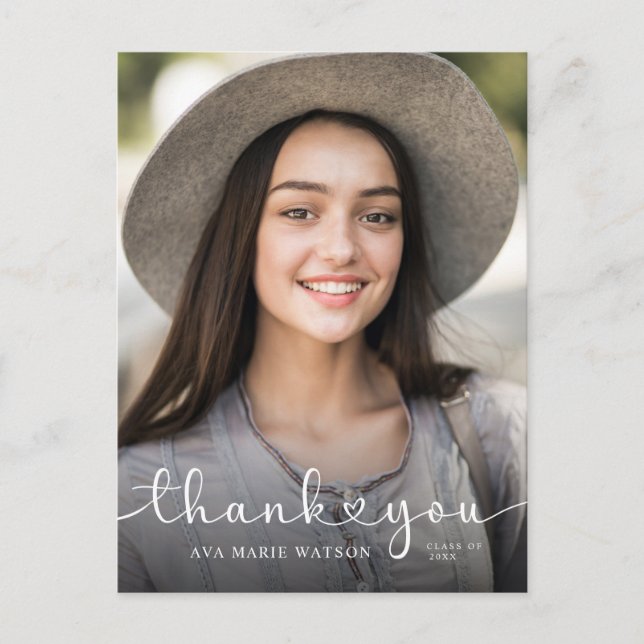 Carte Postale Modern Hearts Script Graduation Photo Thank you (Devant)