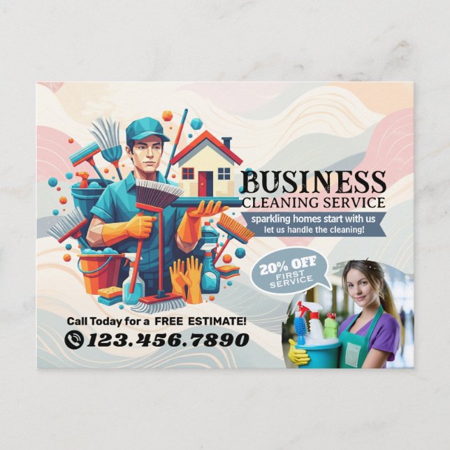 Carte Postale Modern House Cleaning Maid Service Housekeeping (Devant)