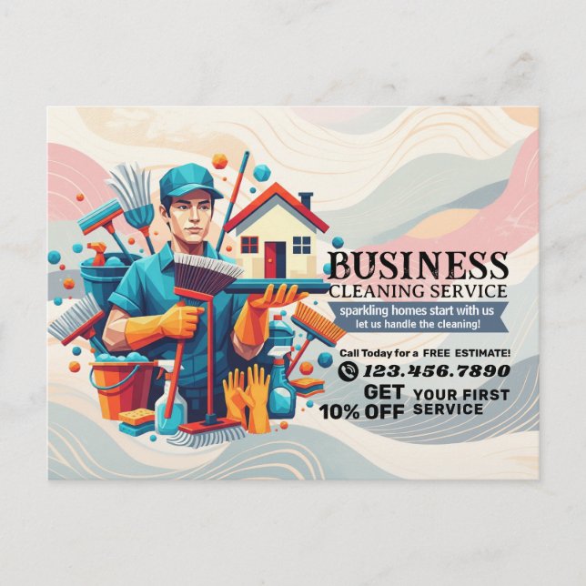 Carte Postale Modern House Cleaning Maid Service Housekeeping (Devant)